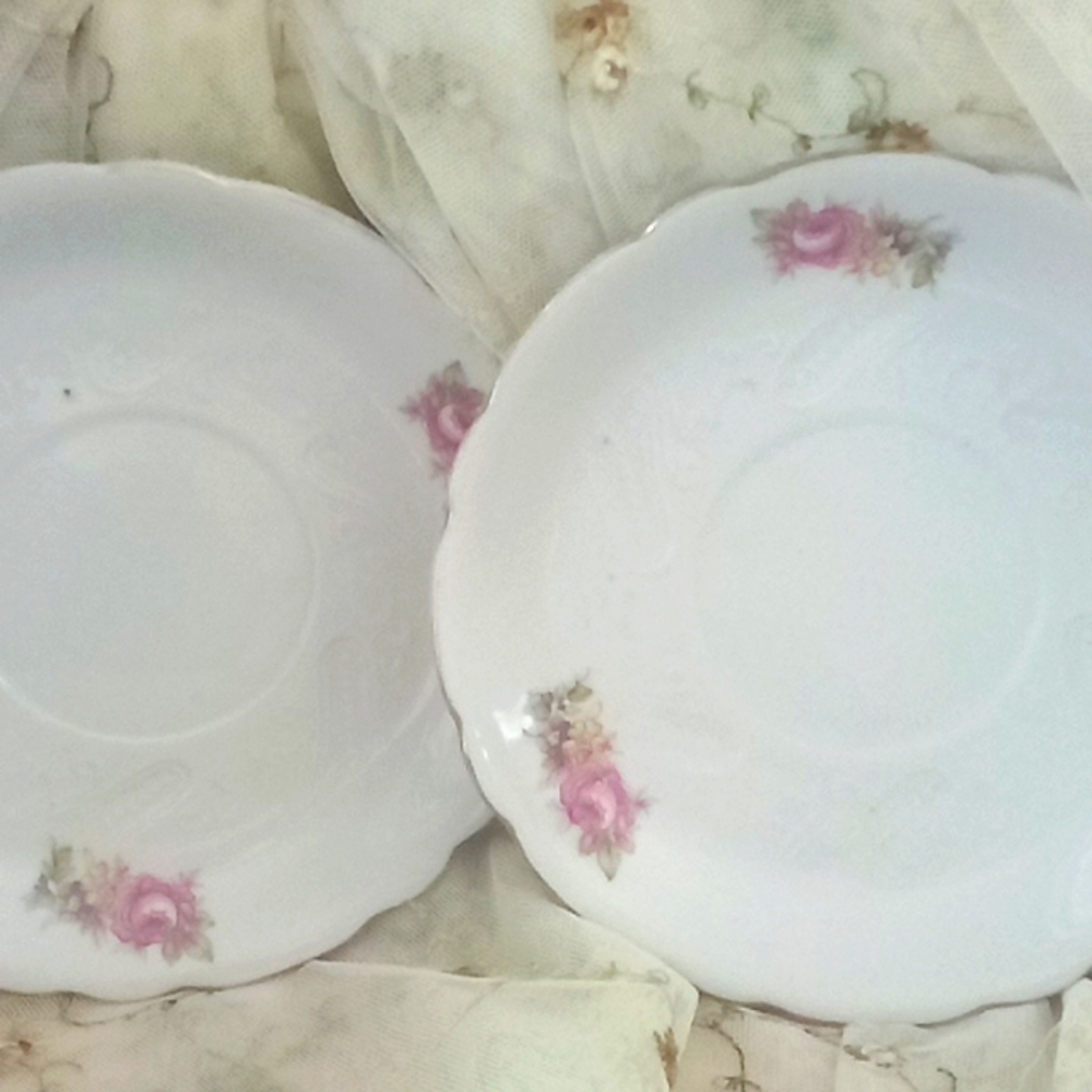 2 vintage very pretty rose  6" saucers